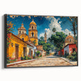 Black and white landscape painting of Yucatan on framed canvas, ideal for bedroom wall art.