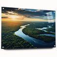 Acrylic print of a large abstract depiction of a Brazilian landscape in vibrant green and blue tones.