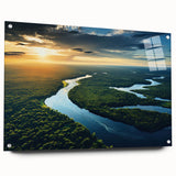 Acrylic print of a large abstract depiction of a Brazilian landscape in vibrant green and blue tones.