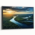 Black and white wall art featuring a vintage poster-style landscape of a Brazilian scenery on a framed canvas.