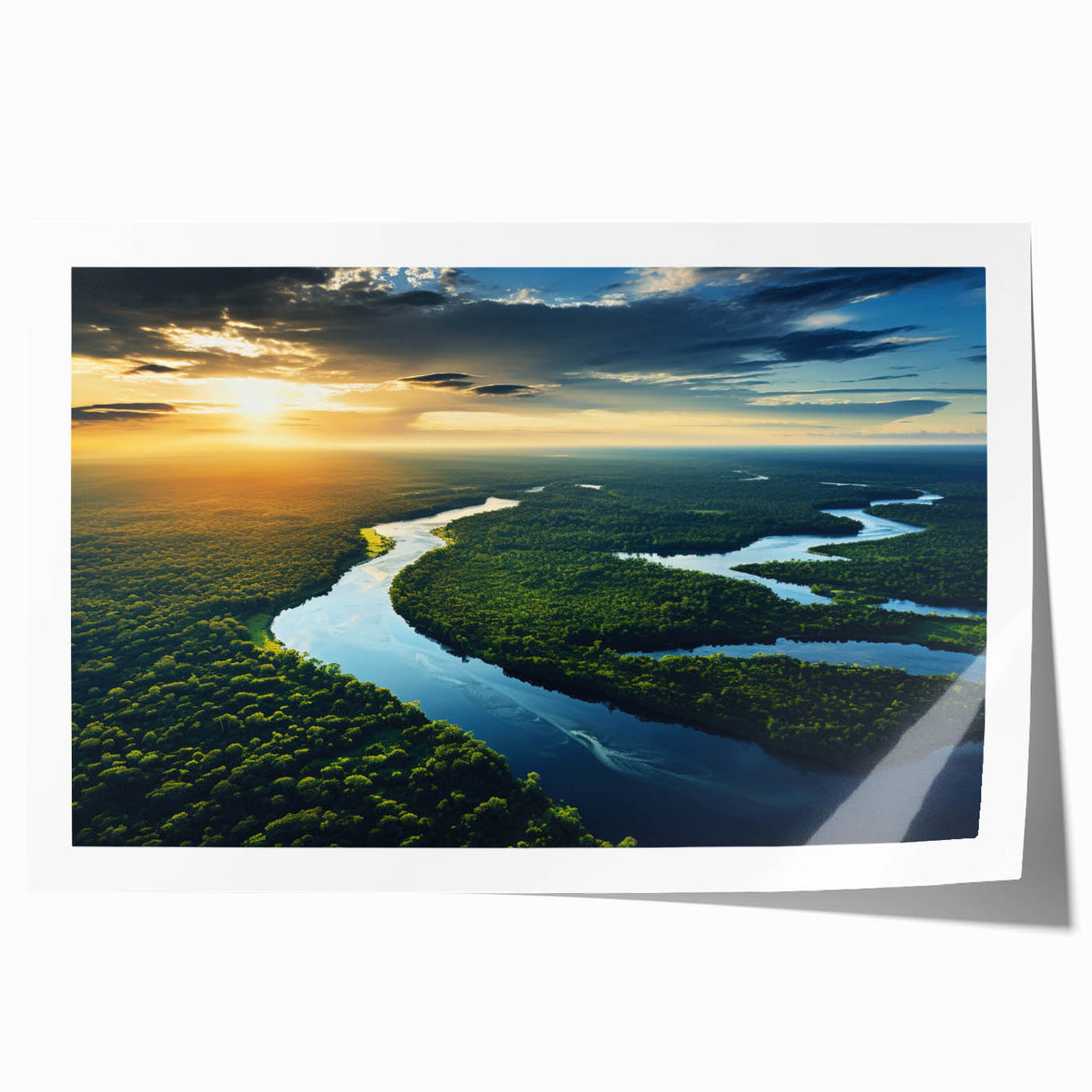 Extra large rolled print of a Brazilian landscape with vibrant green and yellow tones, ideal for art wall dining room.