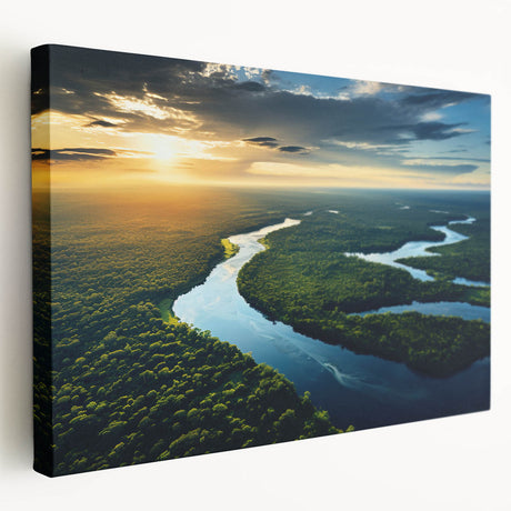 Large art print of a Brazilian landscape on stretched canvas, featuring lush greenery and a waterfall.