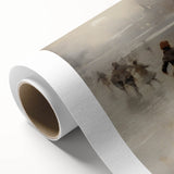 Art deco poster featuring a winter scene with muted blue and white tones on rolled canvas, ideal for nursery wall art.