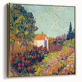 Framed canvas depicting a Van Gogh-inspired landscape in silver and gold tones, suitable for bedroom wall art.