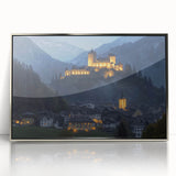 Framed acrylic artwork showcasing a stunning landscape with a castle, elegantly presented in a silver frame, ideal for home decor and art enthusiasts.