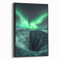 Framed canvas art showcasing a stunning cave landscape with earthy tones, black framing, perfect for home decor, enhancing modern interior aesthetics.