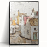 Framed acrylic wall art showcasing a modern abstract architecture design, featuring bold black lines and geometric shapes, ideal for contemporary home decor.