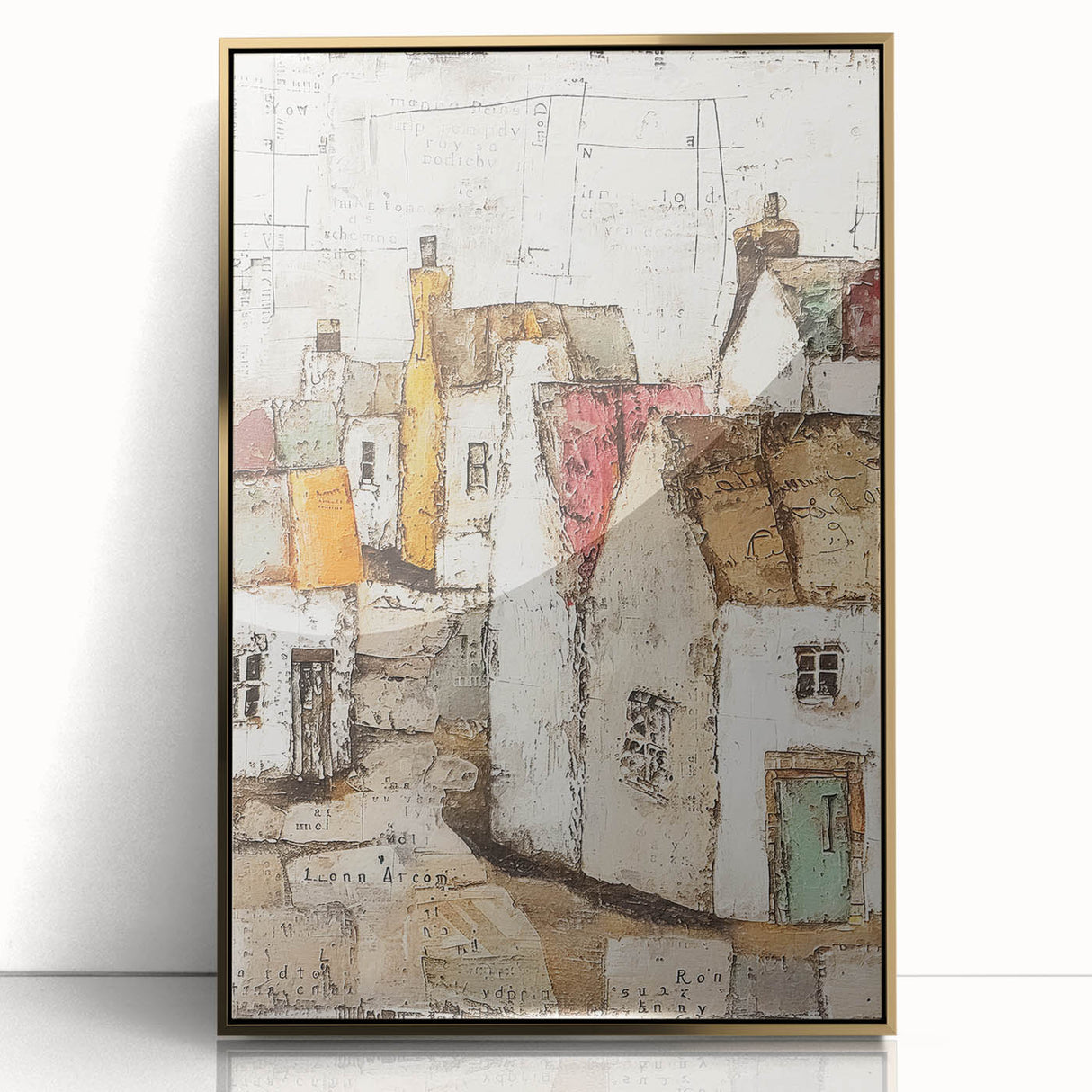 Framed abstract architecture wall art showcasing a sleek gold design, perfect for modern home decor. Ideal for adding elegance and sophistication to any space.