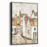 Framed canvas wall art showcasing an abstract black architectural design, highlighting sharp lines and geometric shapes, perfect for modern decor in contemporary settings.