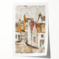 Abstract architectural wall art print showcasing dynamic geometric shapes and vibrant colors, rolled and ready for display, ideal for modern home decor.