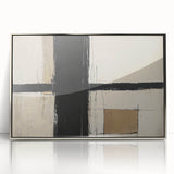 Framed abstract geometric acrylic art in silver tones, showcasing intricate shapes and designs, perfect for modern home decor. Ideal for stylish interior enhancement.