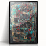 Framed acrylic artwork showcasing abstract splatters in vibrant colors, set against a sleek black background, ideal for modern home decor inspiration.