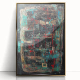 Framed acrylic wall art featuring abstract gold splatter design against a white background, adding a modern touch to any decor. Perfect for contemporary spaces.