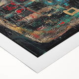 Abstract splatter artwork on rolled canvas showcasing vibrant colors and dynamic patterns, perfect for modern home decor. Ideal for adding a creative touch to any room.