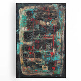 Abstract splatter art canvas featuring vibrant colors of blue, pink, and gold, perfect for modern home decor. Ideal for adding a creative touch to living spaces.