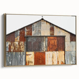 Landscape barn-themed canvas art framed in gold, showcasing rustic charm with a vibrant depiction of a barn scene, ideal for home decor enthusiasts.