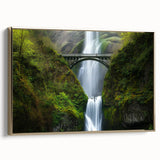 Framed canvas artwork depicting a serene landscape bridge scene with golden hues, enhancing decor in a stylish setting, perfect for nature lovers.