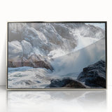 Framed acrylic artwork showcasing a stunning landscape of canyons in vibrant colors, featuring a sleek silver frame ideal for modern decor. Perfect for nature enthusiasts.