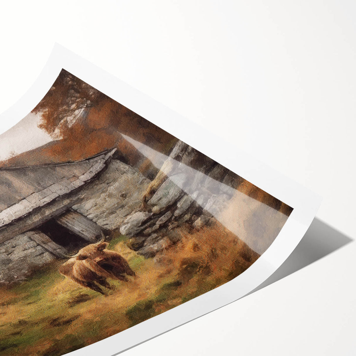 Landscape wall art print showcasing a serene countryside scene with rolling hills, vibrant greenery, and a tranquil sky, perfect for home decor.