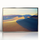 Framed acrylic artwork depicting serene silver dunes landscape, showcasing soft textures and subtle color variations, ideal for modern home decor.