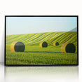 Framed acrylic artwork featuring a serene landscape of lush green fields under a clear blue sky, designed to enhance modern home decor. Ideal for nature enthusiasts.