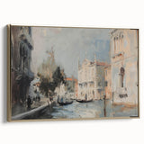 Framed canvas artwork showcasing a serene landscape design with gold accents, viewed from the side, ideal for enhancing modern home decor. Perfect for living rooms or offices.
