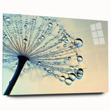 Large abstract wall art featuring close-up water imagery in blue tones on acrylic glass.