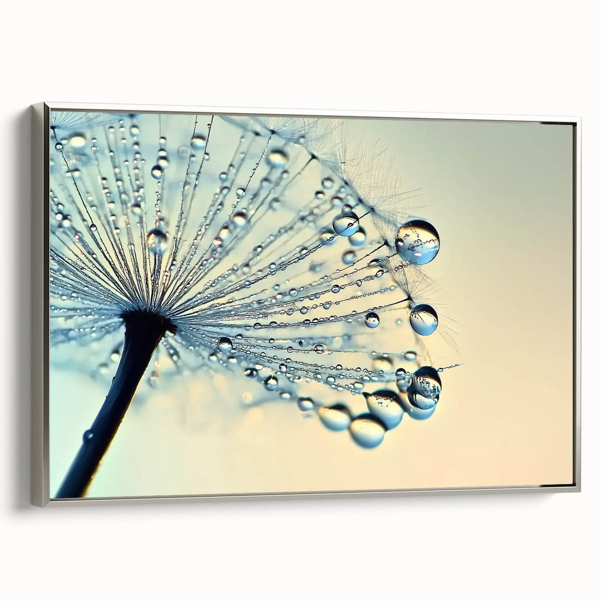 Framed canvas depicting a close-up water landscape in vibrant blue and green tones.