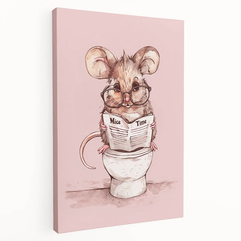 Bathroom Wall Decor - Cute Mouse Reading Newspaper for Whimsical Style
