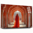 Large abstract wall art depicting an Asian scenery in muted earth tones on acrylic glass, ideal for dining room decor.