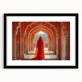 Extra large abstract art print of a colorful, textured Indian landscape in a black frame, ideal for living room decor.