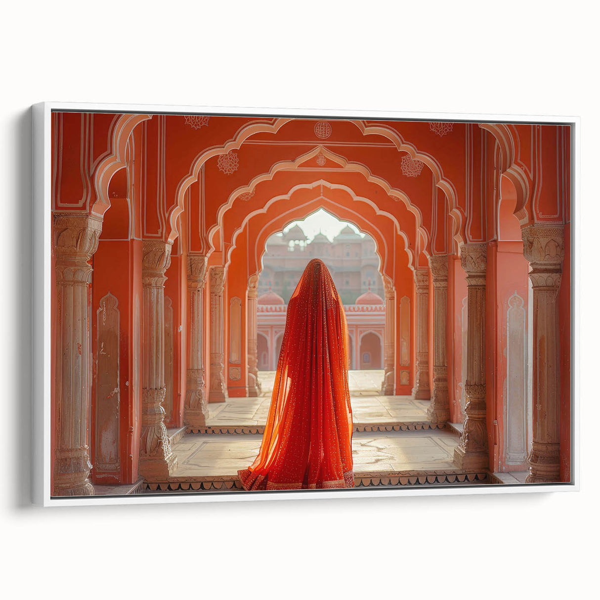 Vintage poster art of a colorful Indian landscape on extra large framed canvas, ideal for living room decor.