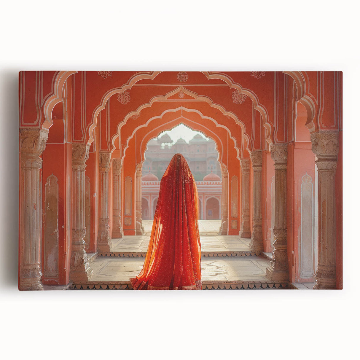 Large black and white stretched canvas of an Indian landscape, ideal for kitchen art.