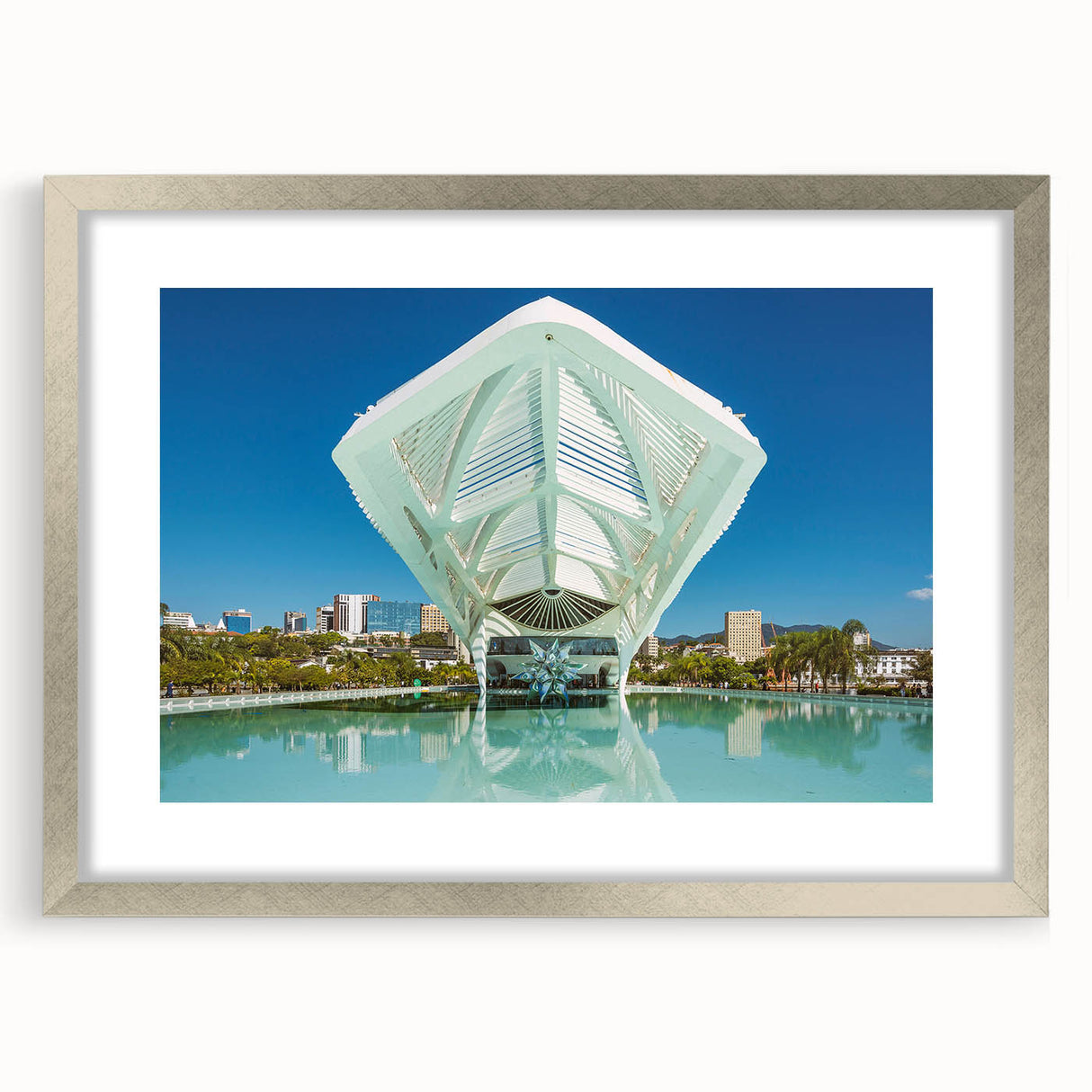 Textured art print depicting an abstract South American scenery in silver frame, ideal for bedroom art.