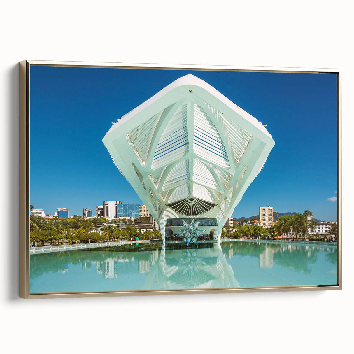 Framed canvas featuring a vintage-style landscape painting of a Brazilian scenery, ideal for bedroom wall art.