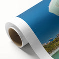 Art deco poster of a Brazilian landscape in soft pastel shades on rolled canvas, ideal for nursery wall art.
