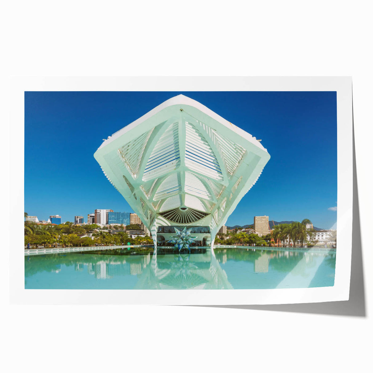 Extra large rolled print of a Brazilian landscape with vibrant green and blue tones, ideal for art wall dining room.