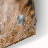 Large abstract wall art in autumnal colors on acrylic glass, ideal for dining room art in a mid-century modernist style.
