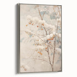 Winter landscape painting on framed canvas, featuring muted blues and grays, ideal for living room decor.