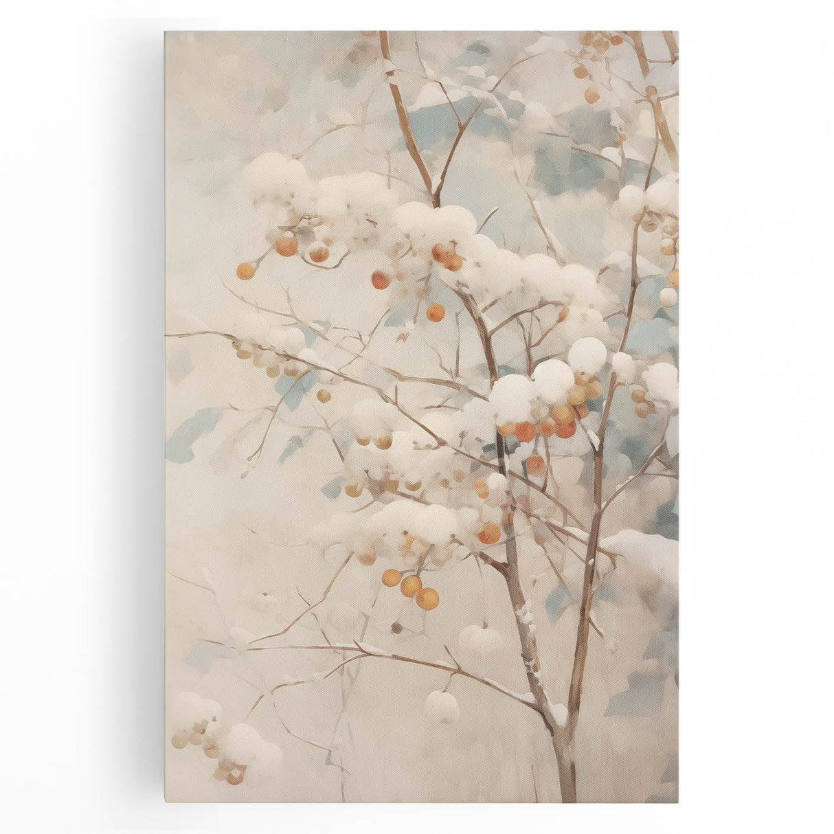 Winter tree silhouette in black and white on large stretched canvas, suitable for kitchen wall art.