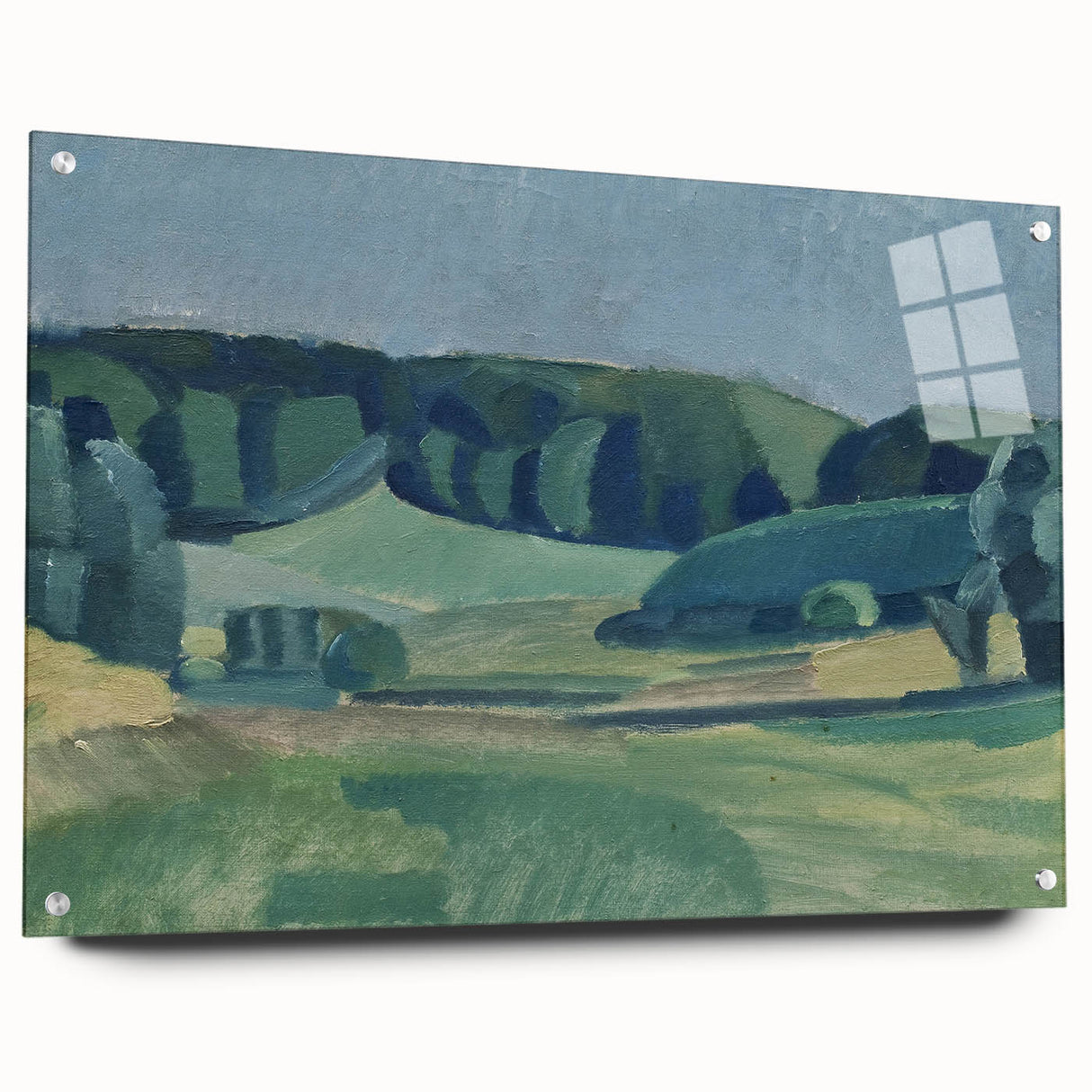 Abstract Modern Art Landscape in Green Tones - Contemporary Wall Decor