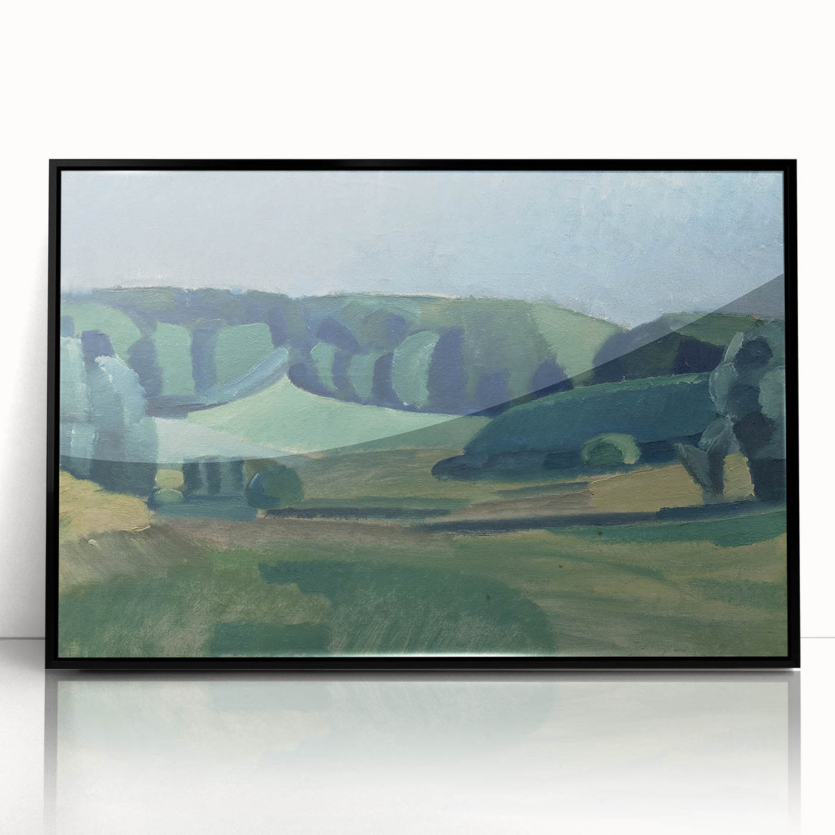 Abstract Modern Art Landscape in Green Tones - Contemporary Wall Decor