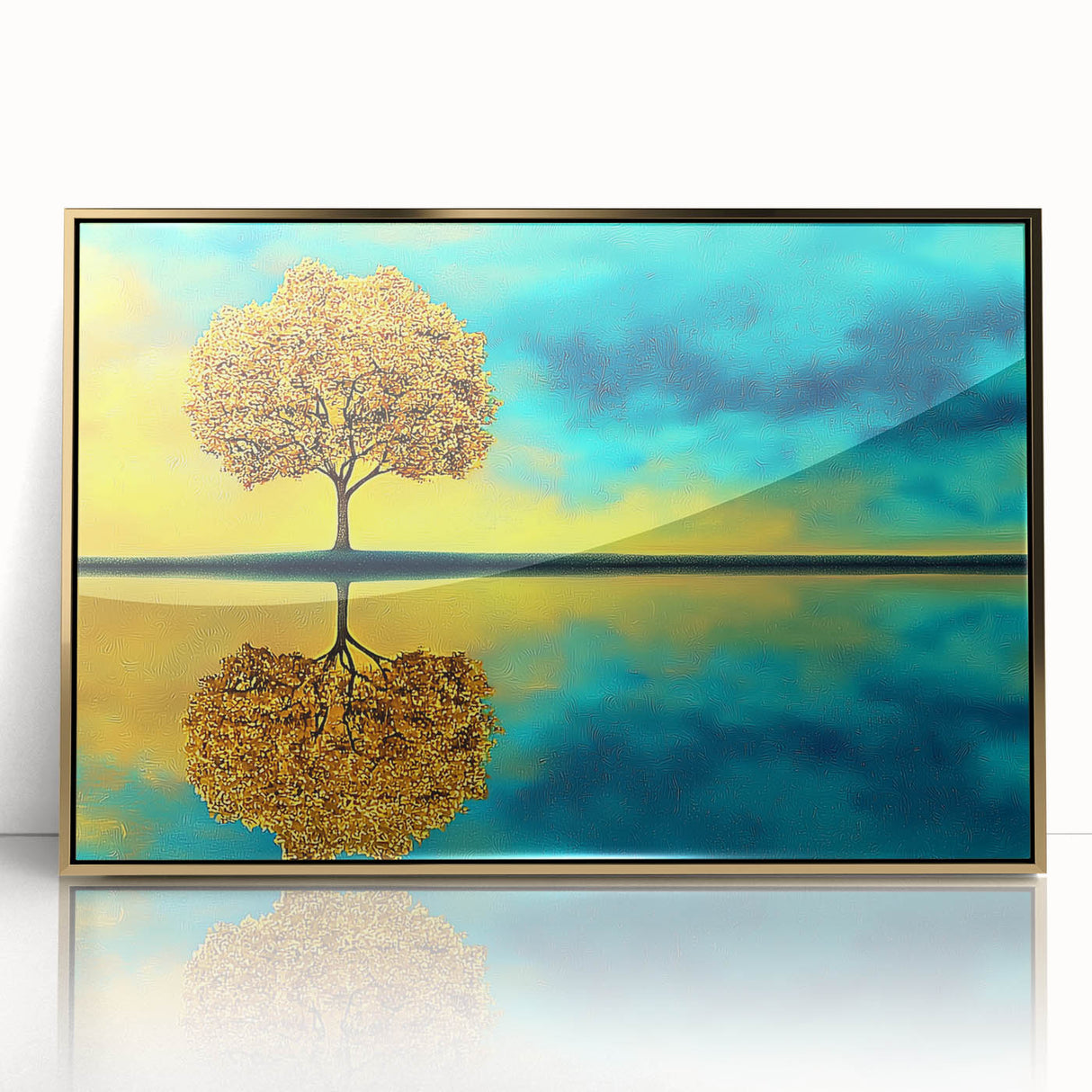 Golden Tree Reflection Living Room Wall Art - Canvas & Framed Print