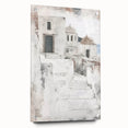 Abstract architectural wall art displayed in a sleek acrylic frame, showcasing vibrant colors and geometric patterns. The side view highlights the polished finish and unique design elements, ideal for modern home decor.