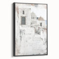 Framed canvas wall art showcasing an abstract architectural design in black hues, displayed from a side view, perfect for modern home decor.
