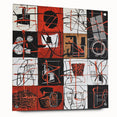 Abstract geometric acrylic glass design showcasing vibrant colors and intricate patterns, viewed from the side with visible mounting pins, ideal for modern decor.