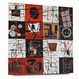 Abstract geometric acrylic glass art piece showcasing vibrant colors and sharp angles, viewed from the side without pins, ideal for modern decor.