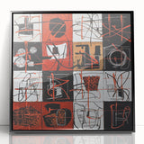 Abstract geometric framed acrylic artwork in black, showcasing intricate patterns and shapes, ideal for modern decor. Perfect for adding a contemporary touch to any space.