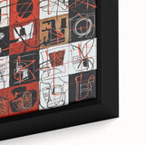 Close-up of an abstract geometric framed canvas showcasing vivid colors and intricate patterns, perfect for modern home decor or art enthusiasts. The design features sharp angles and a dynamic composition, highlighting its contemporary aesthetic.
