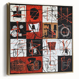 Abstract geometric framed canvas art in silver and gold tones, showcasing modern design elements. Perfect for contemporary home decor, adding elegance to any space.